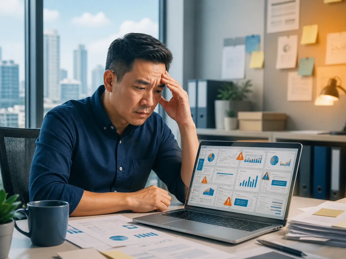 Confused business owner facing a messy workflow problem