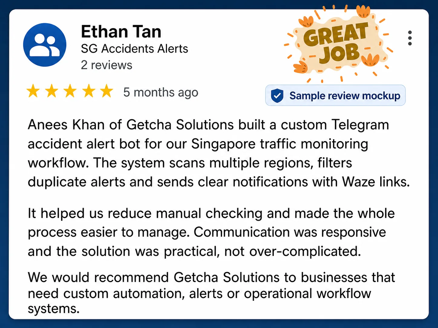 Sample review mockup from Ethan Tan for SG Accidents Alerts