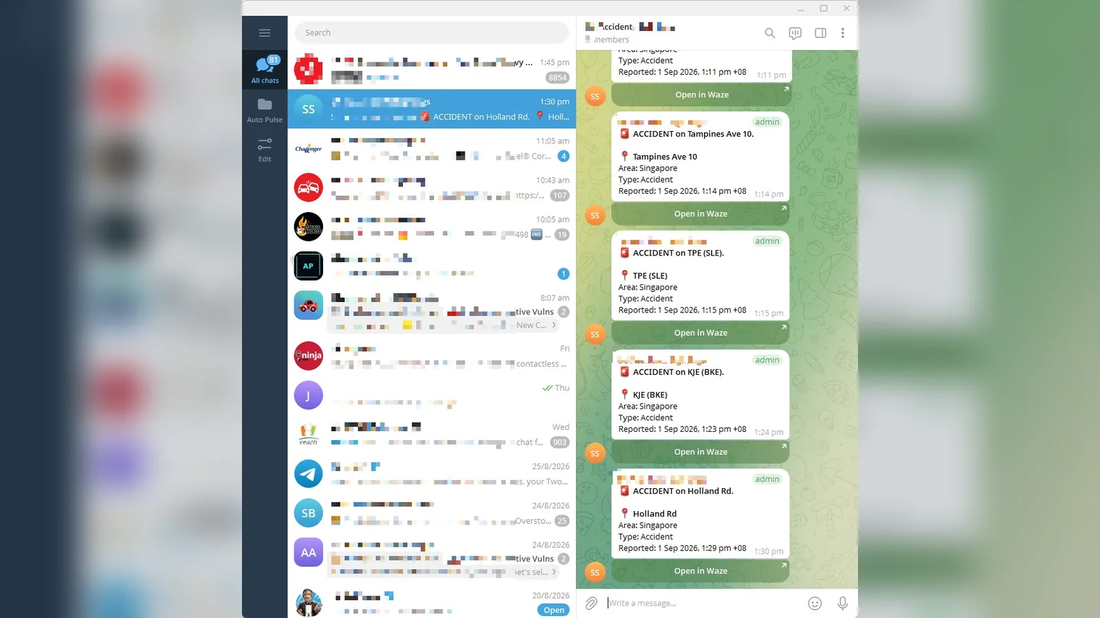 Live Telegram accident feed
