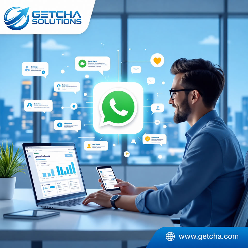Business owner managing WhatsApp website enquiries from a laptop and phone