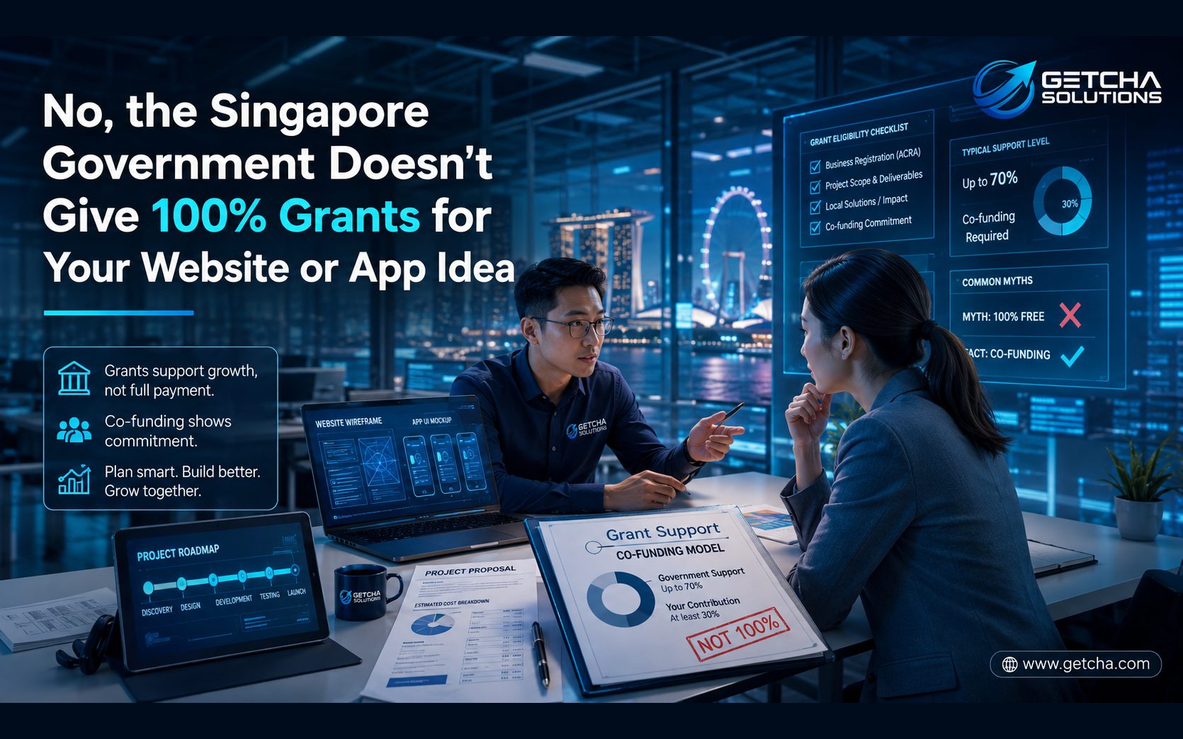 Singapore government grants for website and app ideas are not 100 percent funding