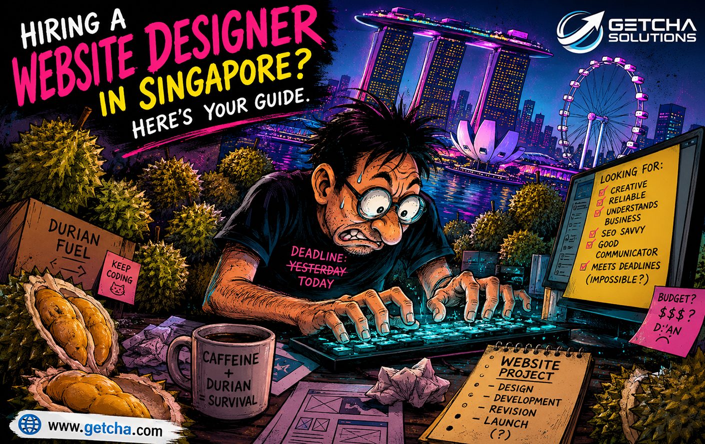 Singapore SME owner discussing website design and enquiry flow with a web designer